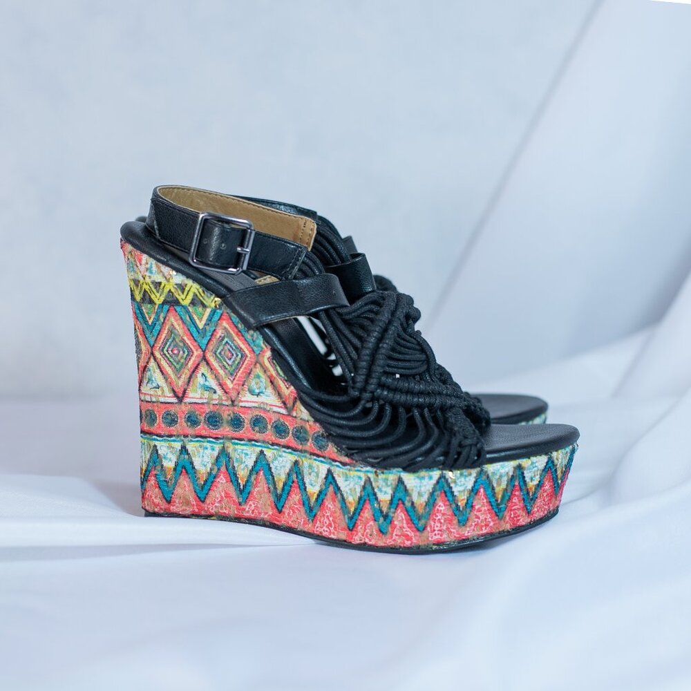 Dolce By Mojo Moxy Wild Thing Wedge Heel Macrame Platform Sandals Boho Sz 8.5 M